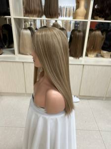 Pelucas de Cabello Humano Virgen 100% Natural al por Mayor, Cabello Largo de 18 Pulgadas Estirado con Base de Seda, Longitud Media - Product Image 3