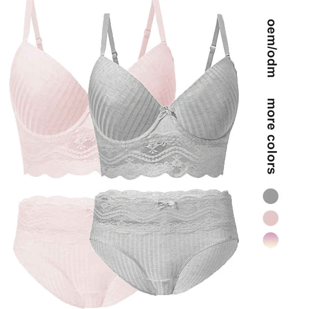 Ensembles soutien-gorge et culotte en dentelle florale côtelée push-up à armatures pour femmes fabricant Pengsheng vente directe