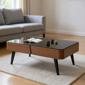 <span class=keywords><strong>Table</strong></span> basse multifonctionnelle <span class=keywords><strong>de</strong></span> style OEM/ODM avec plateau <span class=keywords><strong>en</strong></span> <span class=keywords><strong>verre</strong></span> trempé noir et pieds <span class=keywords><strong>en</strong></span> métal thermolaqué - Product Image 2