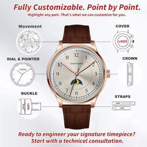 Montre de luxe à phases de lune Mouvement EPSON VX3W Cadran soleil 5ATM Étanche Boîtier en acier inoxydable Montre de marque personnalisée - Product Image 2