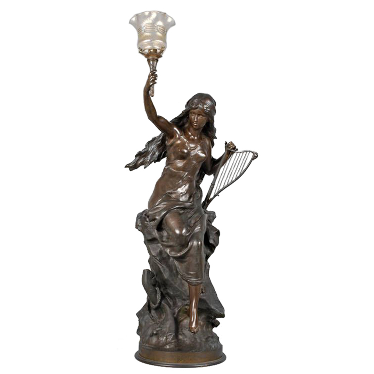 屋内装飾アンティーク等身大ブロンズランプ彫刻ブロンズ女性像