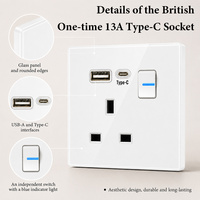 Interrupteur mural tactile LED en verre trempé blanc 230V UK avec 4 prises, 1 USB-A et 1 USB-C pour usage industriel