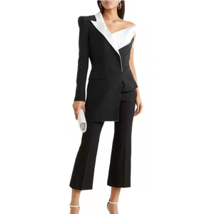 Off the Shelf Slim Fit <span class=keywords><strong>Blazer</strong></span> para <span class=keywords><strong>mujer</strong></span> Trajes de oficina para <span class=keywords><strong>mujer</strong></span> <span class=keywords><strong>Blazer</strong></span> de crepé de bloque de color de un hombro para mujeres maduras - Product Image 1