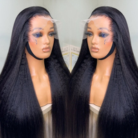 Wig Rambut Asli Manusia 250 Density Kinky Straight 13x6 13x4 HD Untuk Lace Frontal 30 Inch 360 Full Lace Front Wig Yaki Straight Tanpa Lem