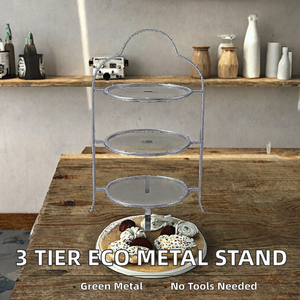 3 Tier Silver/Gold Metal Modern European Style Eco-Friendly <b>Recyclable</b> Pre-Assembled Food Server Plate Stand Afternoon Tea Cake - Product Image 2