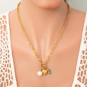 Collar Hecho a Mano para Mujer, Estilo INS, Chapado en Oro de 18K, Acero Inoxidable, Colgante de Perla con Forma de Corazón, Cadena de Eslabones Geométricos, Joyería DIY de Nicho - Product Image 2