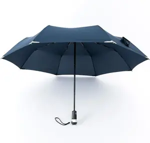 Fully Automatic Foldable Waterproof Led handle umbrella with Led light handle