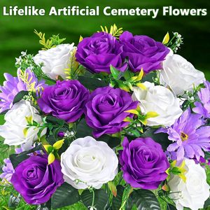 Fleurs artificielles pour cimetière avec vase, fleurs réalistes pour tombes, résistantes aux UV, pour la Journée commémorative - Product Image 4