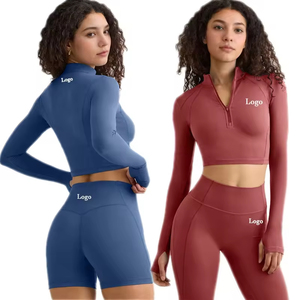 MQT4806 + MQS4523女性用プラスサイズサマーランニングスポーツショーツジムフィットネスジッパージャケットヨガ2ピースセット - Product Image 1