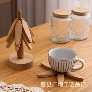 Wooden Tree Shaped Coaster For Teacup Heat Insulating Placemat <b>Solid</b> <b>Wood</b> <b>Desk</b> Mat Home Decor - Product Image 1