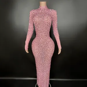 Novance Y2507-LSC розовое платье с блестками, сексуальное вечернее платье большого размера, элегантное платье со стразами, одежда для дня рождения