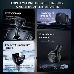 Chargeur de voiture LKTOP 130W 2 USB-C + 1 USB-A Adaptateur de voiture rapide PD QC 4.0 pour ordinateur portable iPhone Android 12V/24V Chargeur de véhicule - Product Image 3