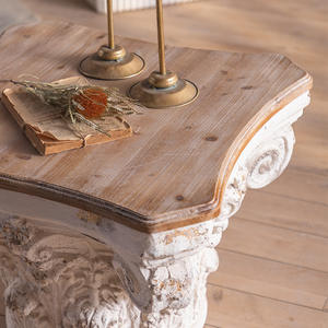 Mesa de Centro de Estilo Retro Francés, Columna Romana con Flores Talladas, Mesa de Té para Recepción de Hotel o Casa de Huéspedes - Product Image 3