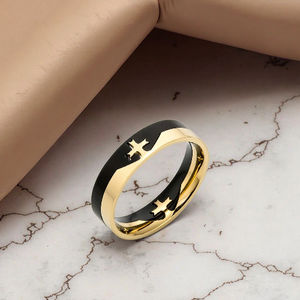 真新しいメンズチタンナイツテンプラー18Kゴールドメッキクロスリング - Product Image 2