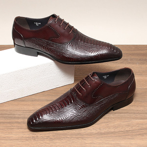 Chaussures habillées en cuir à motifs pour homme, en cuir de vachette pleine fleur, polyvalentes, décontractées, à lacets, semelle en caoutchouc - Product Image 1