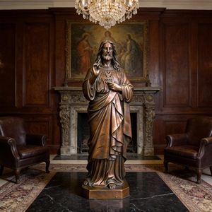 Cœur Sacré de Jésus en Cuivre Patiné et Bronze, Style Classique Traditionnel Européen, pour Art Sacré d'Église et de Sanctuaire - Product Image 6