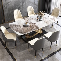 Ensemble de table et chaises de salle à manger au design nordique simple, 6 places, base en métal doré, plateau en marbre, mobilier moderne