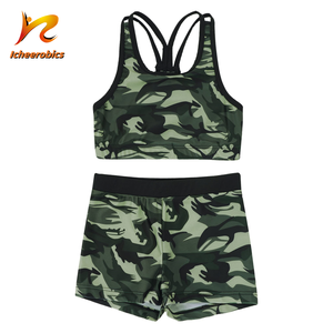 Icheerobics Heat Transfer Print Youth Cheer Practice Sets School Cheerleading Sports Bra Shorts Suit