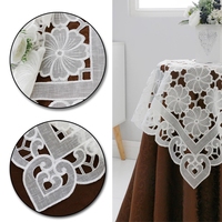 Nappes et dessus-de-table ronds OWENIE Spring White en polyester 100 % avec broderie florale ajourée pour salle à manger