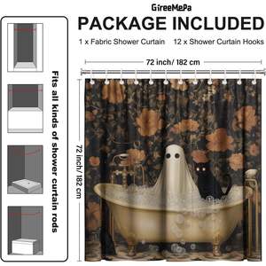 ชุดตกแต่งฮาโลวีนม่านอาบน้ำลายผีตลกพร้อมแมวสีดำวินเทจดอกไม้โกธิคดันน้ำพีวีซีชุดตกแต่งบ้านสต็อก - Product Image 4