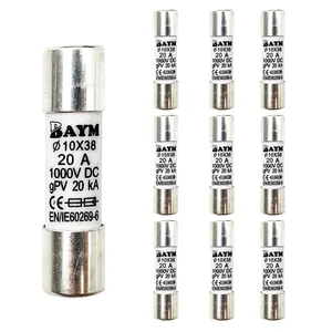 BAYM 20A Cartridge Ceramic in-Line Fuse DC 1000V 10x38mm gPV Fast Blow Replacement High Division Ability Solar PV Combiner
