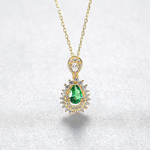 Diseño delicado en forma de lágrima 925 collar Micro Pave Zircon Esmeralda colgante collar joyería de plata para mujer boda - Product Image 4