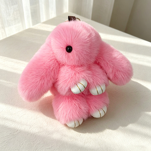 Cute White Plush Bunny <b>Keychain</b> Soft Furry Toy With Gold Trim Paws And Black Eyes For Decoration Or Gift - Product Image 5