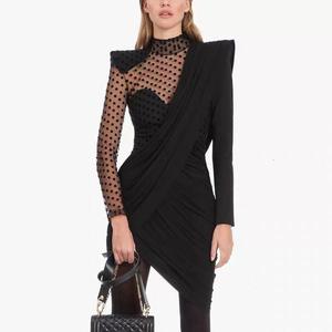 2021 nuove Donne di Arrivo <span class=keywords><strong>Nero</strong></span> Dalla Fasciatura Del Merletto Del Mini Vestito A Maniche Lunghe <span class=keywords><strong>Abiti</strong></span> A Pieghe Vedere Attraverso Vestito Aderente - Product Image 1