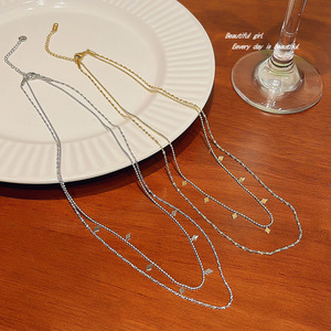 Collana Classica Stile Fiume Stellato, Gioiello Placcato Oro 18k in Acciaio Inossidabile, Doppio Strato <span class=keywords><strong>con</strong></span> Nappine e Perline - Product Image 4