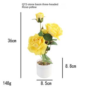 Три искусственных розы в горшках из вельвета, маленькие розы-бонсай, искусственные цветы для декора дома - Product Image 4