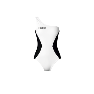 Costume da bagno monospalla da donna Buonic, colore bianco e nero, taglia 40 42 44 46 48, costume da bagno da spiaggia - Product Image 1