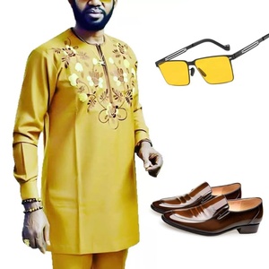 <span class=keywords><strong>Abito</strong></span> da <span class=keywords><strong>uomo</strong></span> islamico <span class=keywords><strong>giallo</strong></span> O collo a manica lunga 2 pezzi set di abiti tradizionali africani ricami taglie forti - Product Image 1