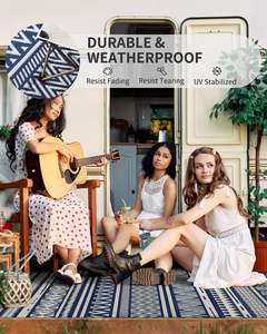 Alfombra Lavable a Máquina para Interiores y Exteriores, Antideslizante, de Polipropileno Blanco y Negro, Apta para Mascotas, para Patios y Campamentos, en Oferta - Product Image 6