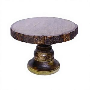 Support à gâteau rond en bois d'acacia brun, fait main, écologique, élégant, plateau de service pour desserts et gâteaux - Product Image 1