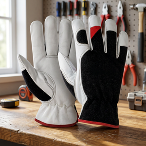 JNA GROUP White Black Leather Safety Gloves Anti-Slip Fingertips Cuff General Purpose Abrasion Resistant 12 oz <b>10</b> <b>Inch</b> - Product Image 2