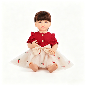 Muñeca Reborn de Vinilo de 22 Pulgadas con Vestido de Tul Bordado de Fresas y Gran Lazo, Juguete para Niña - Product Image 1