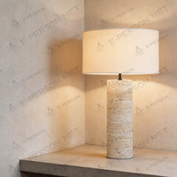 Lampe de chevet en pierre naturelle avec abat-jour en tissu pour chambre à coucher, salon, lampe de table moderne en travertin