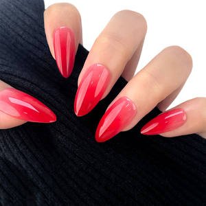 Faux <span class=keywords><strong>ongles</strong></span> brillants et élégants, <span class=keywords><strong>dégradé</strong></span> <span class=keywords><strong>rouge</strong></span> sang de pigeon, <span class=keywords><strong>ongles</strong></span> longs en amande, réutilisables, à presser - Product Image 4