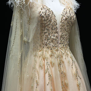 Sharon s594 فستان سهرة فاخر مطرز بالخرز الذهبي ريشة دبي برأس نسائي أنيق فستان حفلات زفاف s7.5 - Product Image 3