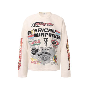 Sweat-shirt gaufré imprimé lettres vieillies, 280g, style rétro américain, unisexe, coupe ample décontractée, manches longues, couche de base - Product Image 1