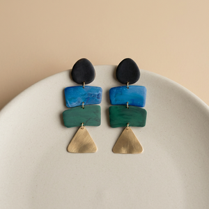 Pendientes Multicolor de Latón con Patina Geométrica, Baño de Plata Negra, Pintados a Mano, Joyería de Esmalte Antigua y de Moda - Product Image 1