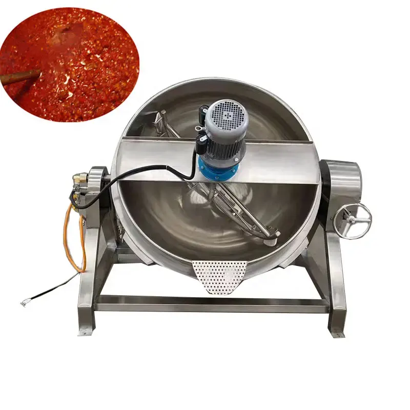 100l 500l Stoomgas Elektrische Verwarming Mantel Kookketel Voor Tomatenpuree Suikerketel Dubbelwandige Ketel Met Mixer