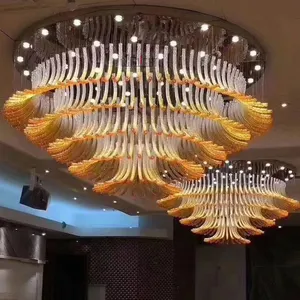 Moderne Grote Aangepaste Kristallen Glazen Trap Drop Zwart Goud Led Kroonluchter Lamp Voor Hotel Lobby Verlichtingsarmaturen