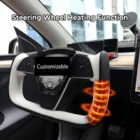 Volante de Cuero Personalizado Marvel YOKE para Tesla Model 3 con Diseño Inalámbrico en Blanco y Negro en la Parte Posterior