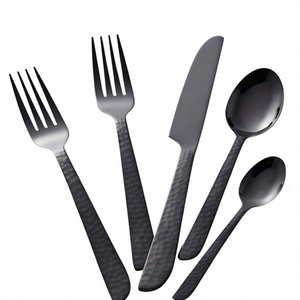 Juego de cubiertos de acero inoxidable negro mate, diseño minimalista, apto para lavavajillas, para catering y uso doméstico. - Product Image 1