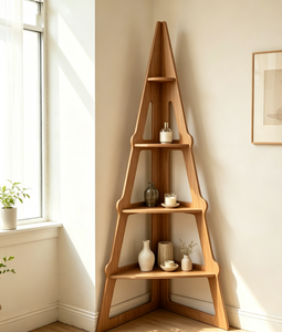 Étagère d'angle triangulaire en bois, présentoir de rangement pour salon et bureau à domicile - Product Image 5