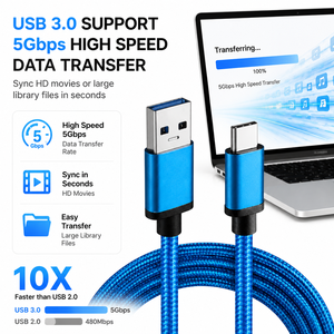 Cable USB 3.0 Tipo A a C LUNG KAY, Carga Rápida 3A, Cable Trenzado de Nailon, Sincronización de Datos de Alta Velocidad de 5 Gbps para iPad Samsung OEM - Product Image 2