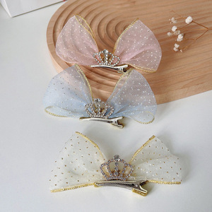 Korean children's 3D <b>bow</b> hair <b>clip</b>, princess crown hair accessory, cute baby headwear, little girl hair <b>clip</b>. - Product Image 2