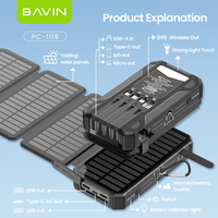 BAVIN PC1119 20000mah Solaire 4 Panneaux Solaires Voyage Charge Rapide Batterie Externe avec Câble de Charge