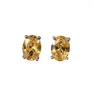 Orecchini a lobo con citrino giallo taglio ovale in argento 925 con montatura a griffe per l'uso quotidiano da donna, gioielli classici ed eleganti E1428 - Product Image 1